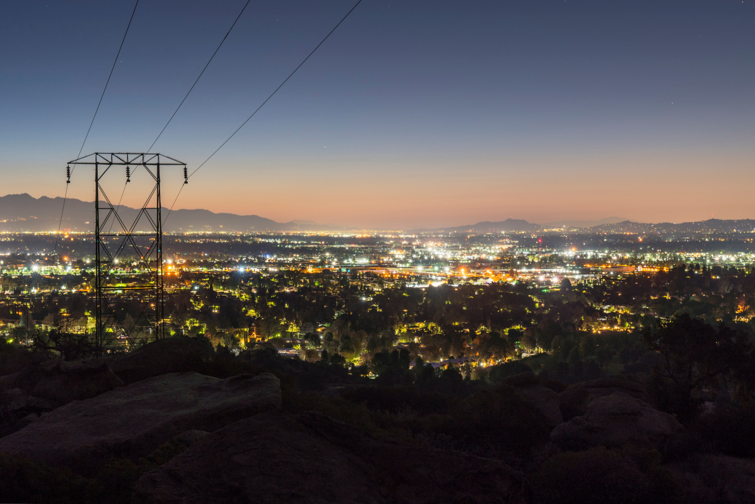 Power lines light up San Fernando valley in California, but carry great danger.